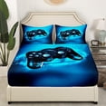 thumbnail image 3 of Gaming Bedding Set Bed Sheet Set Queen Size Soft Microfiber Gamer Console Video Game Fitted Sheet Teens Game Room Decor Bed Cover with 2 Pillow Case (Flat Sheet not Included), Blue, 3 of 5