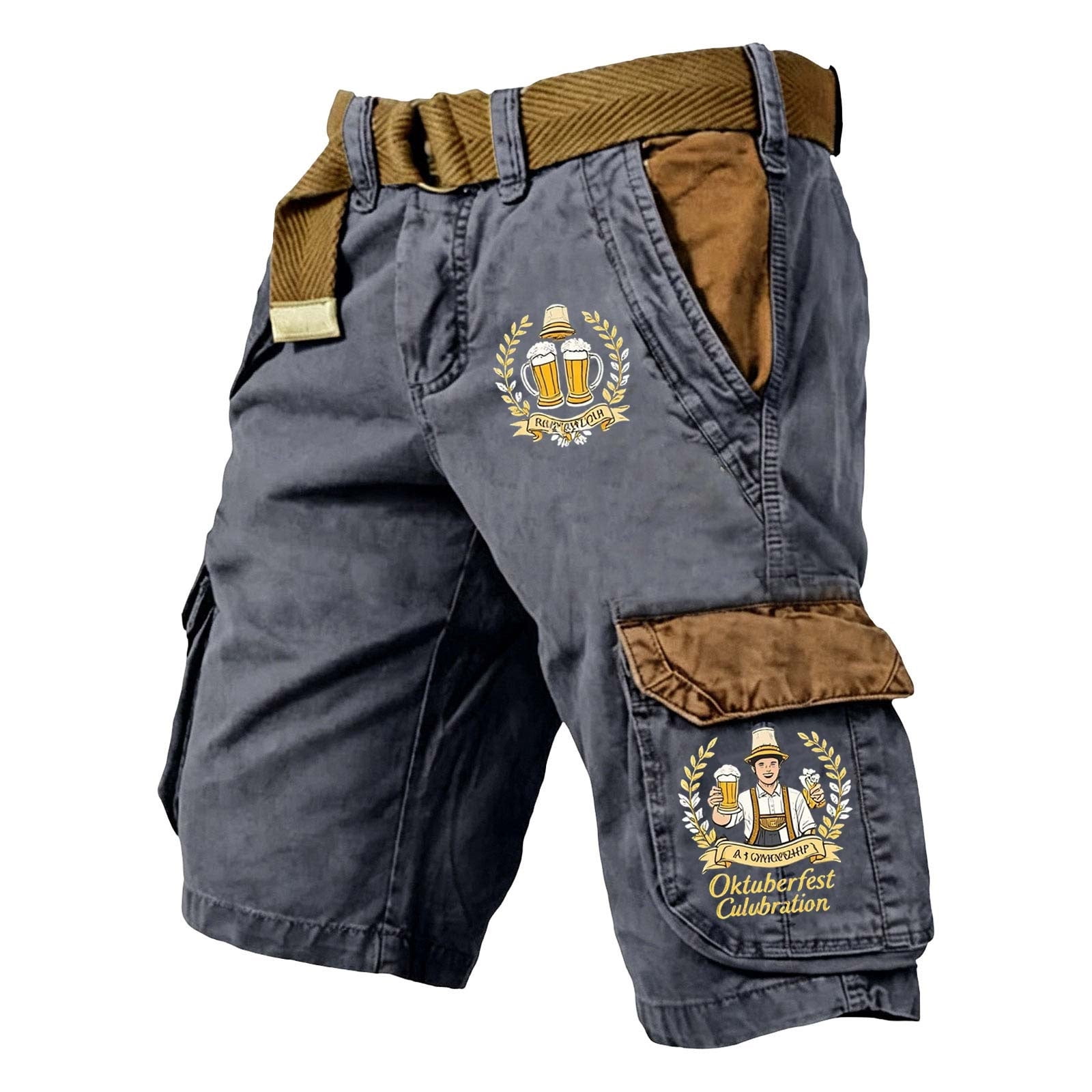 Byoo Bavarian Printed Cargo Shorts for Boy Multi Pocket Oktoberfest Bottoms Daily Kid Trousers
