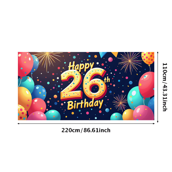 LUUFILx Colorful Happy Birthday Banner 26th Celebration with Balloons and Confetti for Party Decor Photo Booth Backdrop Background Decoration Event Supplies