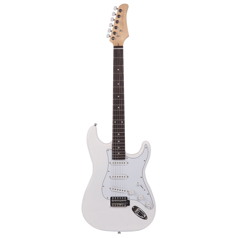 White ST Electric Guitar with Rosewood Fingerboard, SSS Beginner Kit