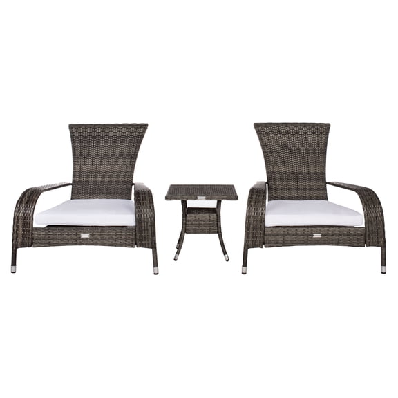 SAFAVIEH Edna Outdoor Patio 3 Piece Lounge Set, Grey Brown/White