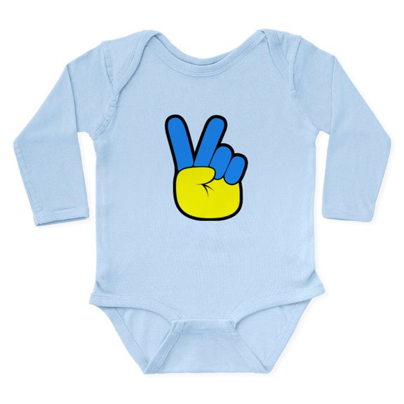 CafePress - Ukrainian Flag Peace Sign Ukraine Native Body Suit - Long Sleeve Cotton Baby Bodysuit