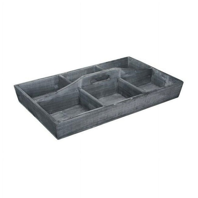 Cheungs 4953GW 6 Compartment Wood Caddy with Center Handle - Gray Wash