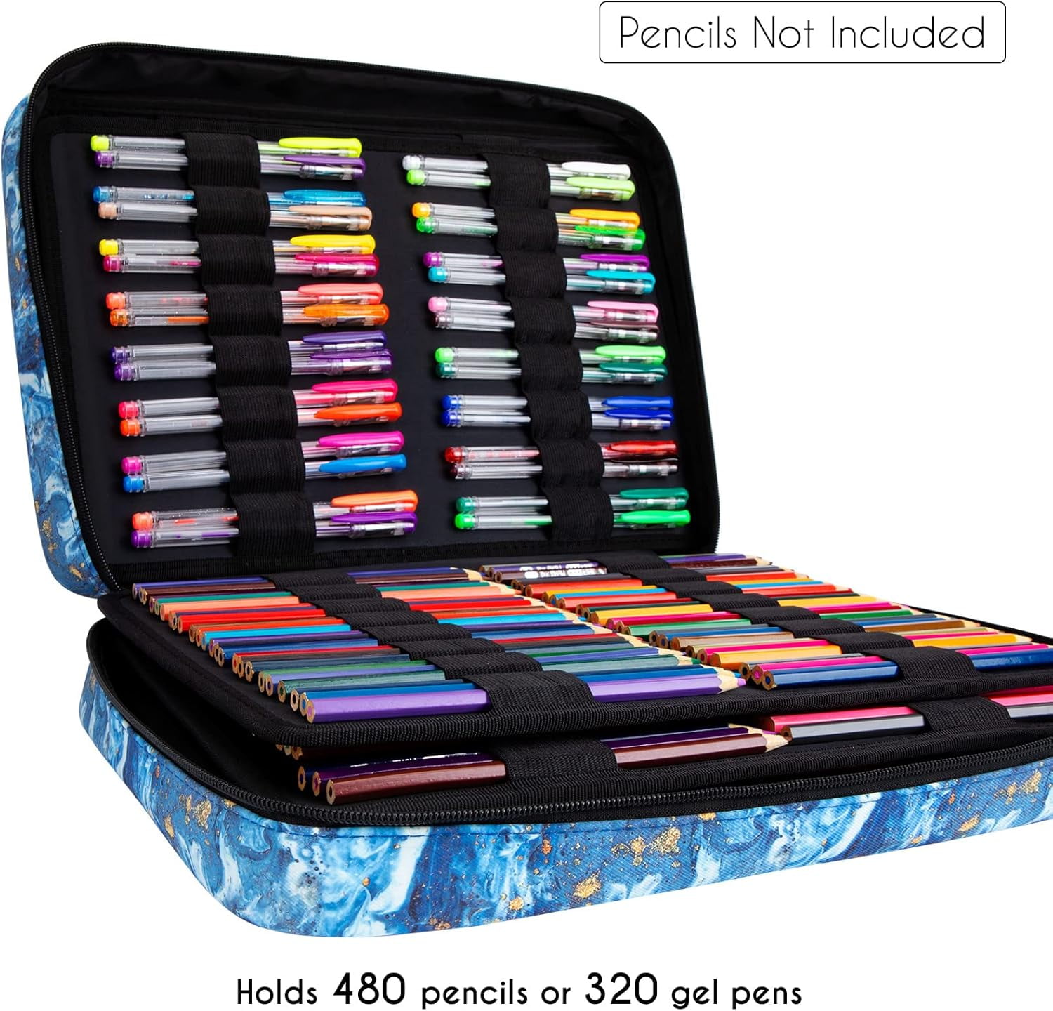 YOUSHARES Big Capacity Colored Pencil Case - 480 Slots Large Pen Case Organizer with Multilayer Holder for Prismacolor Colored Pencils & Gel Pen (Quicksand Gold)