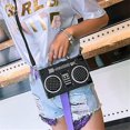 thumbnail image 2 of Bolso cruzado con forma de radio vintage único Bolso de hombro con cierre de clip para mujer (negro), 2 of 4