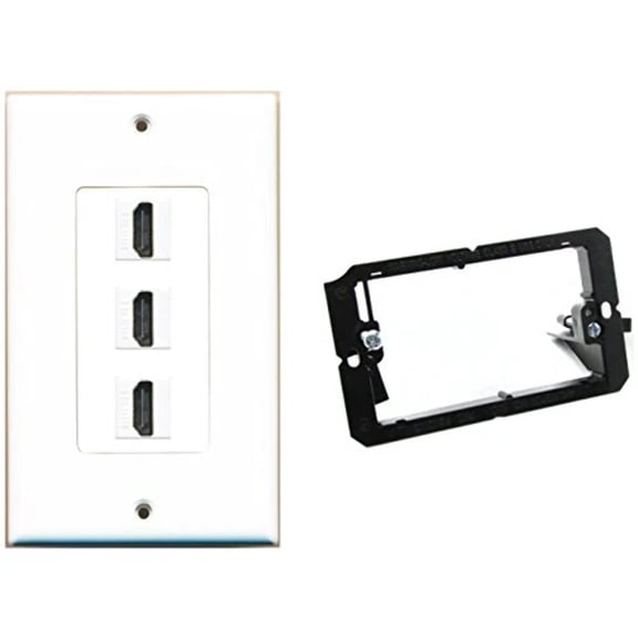 RiteAV - Mounting Bracket and (1 Gang Decorative) 3 HDMI Wall Plate White