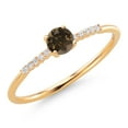 thumbnail image 3 of Gem Stone King 10K Yellow Gold Brown Smoky Quartz and White Lab Grown Diamond Engagement Ring for Women (0.31 Cttw, Round 4MM, Gemstone Birthstone, Size 7), 3 of 5