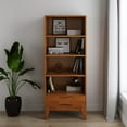 thumbnail image 3 of Harper 60 inch x 24 inch Solid Wood Mid Century Modern Bookcase with Storage in Teak Brown, 3 of 13