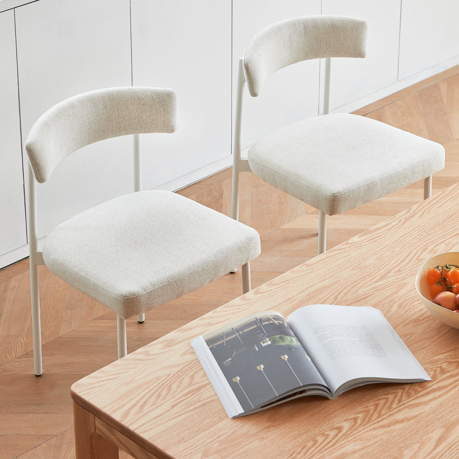 Grey Fabric Dining Chairs Set of 4, Armless Upholstered Kitchen Chair,Modern Dining Room Chair with Curved Backrest