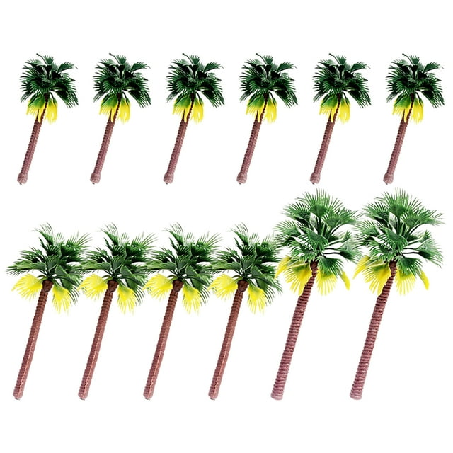 CRAFTHROU 12Pcs Plastic Palm Trees Mini Decor Trees Assorted Color Lifelike Simulation for Sandbox Scenes