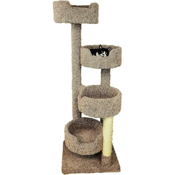 Maykoosh Rustic Recluse Large Cat Tower with Easy to Access Spacious Perches, Carpet Upholstered Cat Tree for All Cat Breeds, Multi-perch Cat Tree with Sisal Rope Scratch Post-Color:Beige