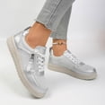 thumbnail image 4 of Rokment Women's Platform Chunky Low Top Fashion Sneakers Vintage Casual Leather Patchwork Zip up Height Increasing Non Slip Tennis Work Shoes Silver Size 9.5, 4 of 6