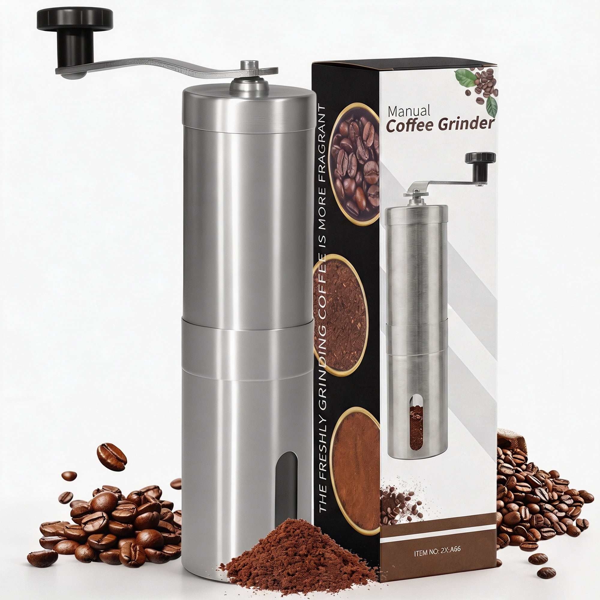 Manual Coffee Grinder, Portable Stainless Steel Hand Coffee Bean Grinder for Espresso, Pour-Over at Home, Office, Travel