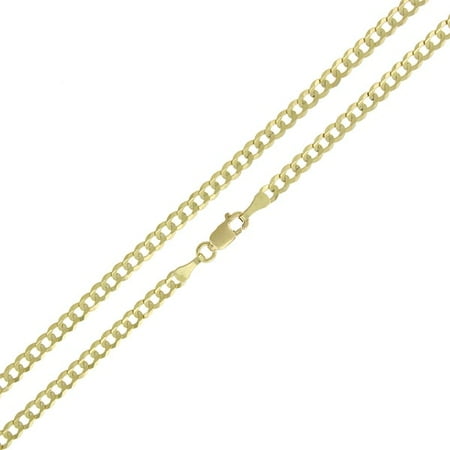 Cuban Link Curb Chain Necklace - 14K Yellow Gold 3mm Solid Cuban Curb Link Chain Necklace 16