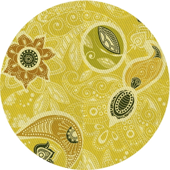 Ahgly Company Indoor Round Patterned Bold Yellow Area Rugs, 3' Round
