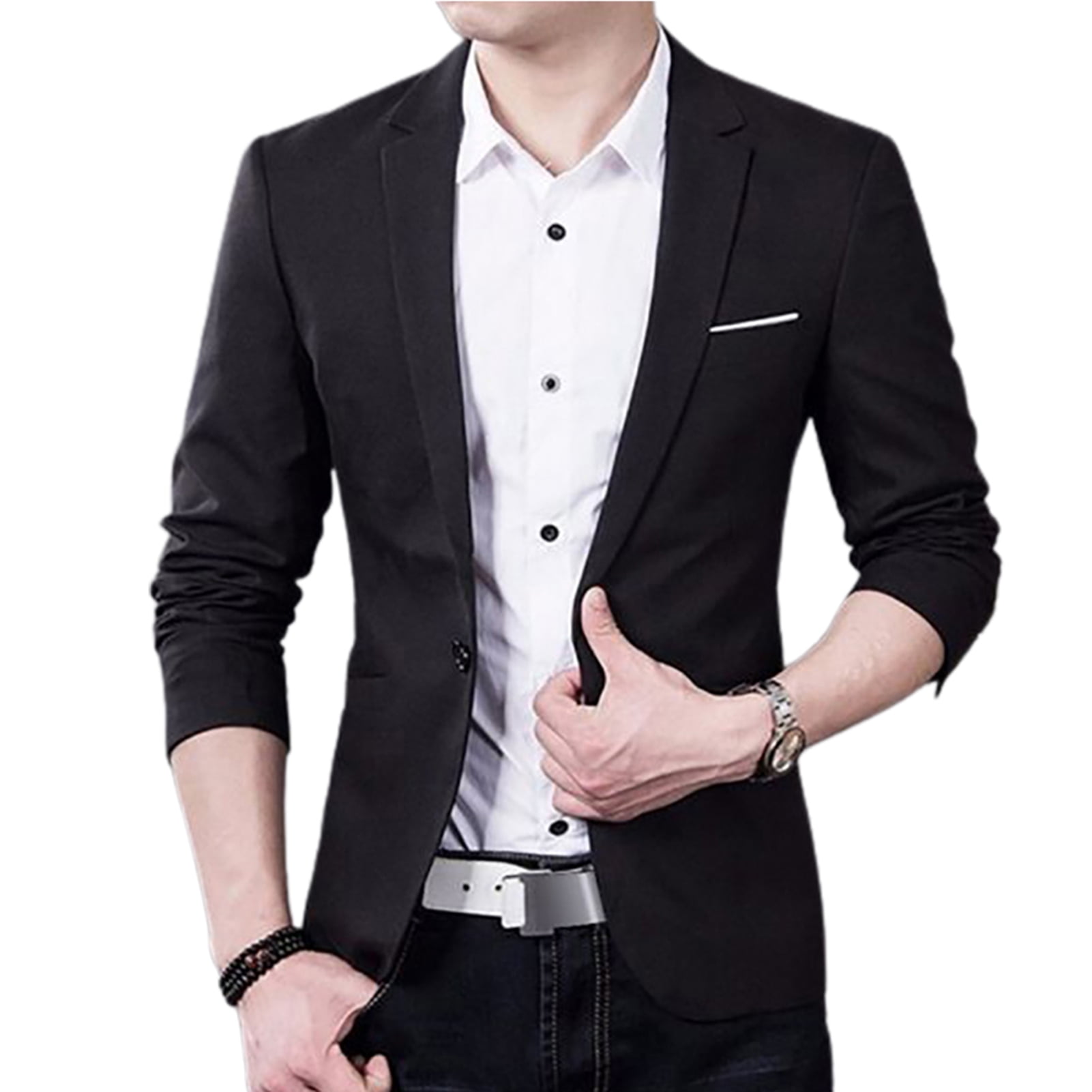 Fashion Men Slim Fit Formal One Button Suit Business Blazer Coat Jacket  Tops - Walmart.Com