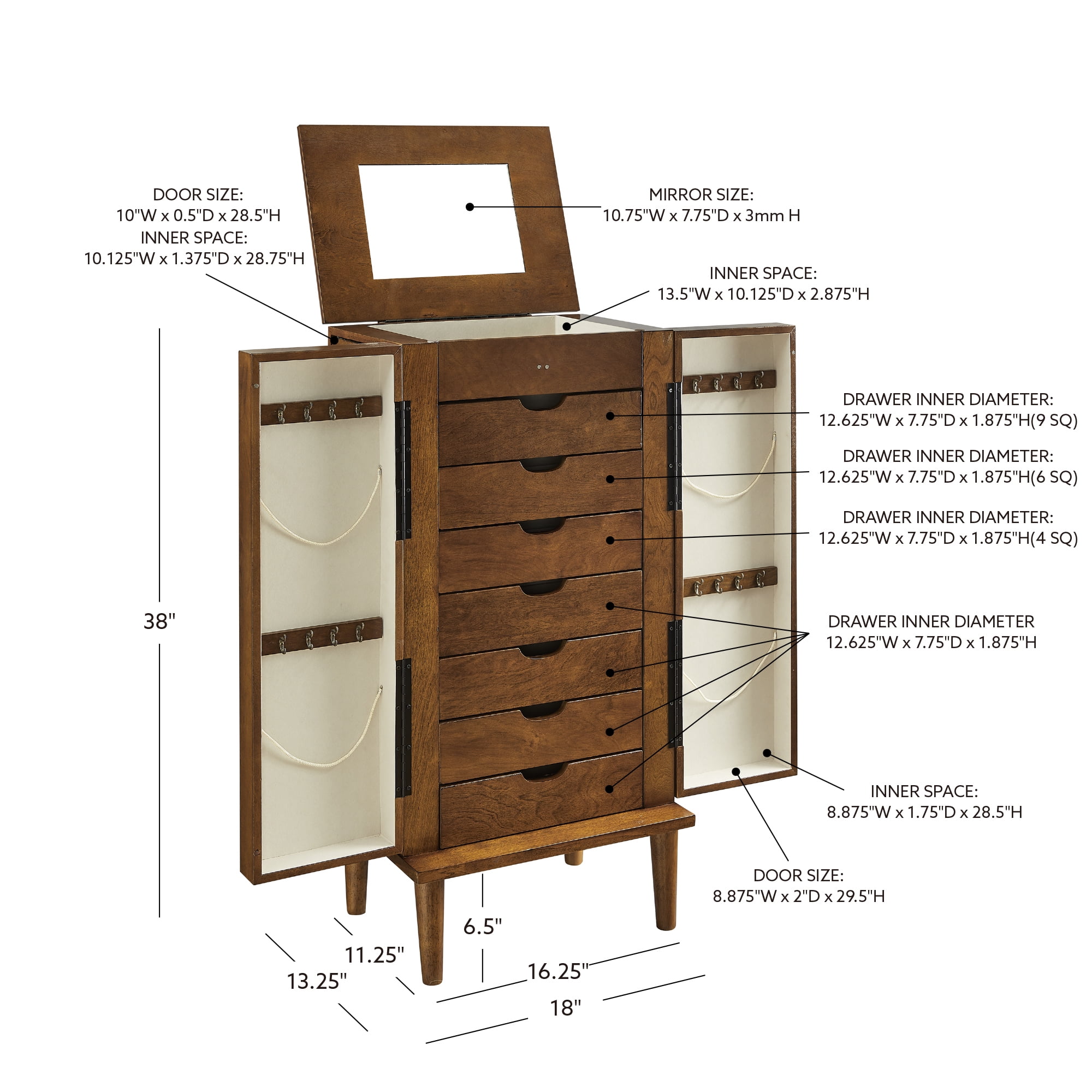 Powell Barjune Jewelry Armoire, Walnut