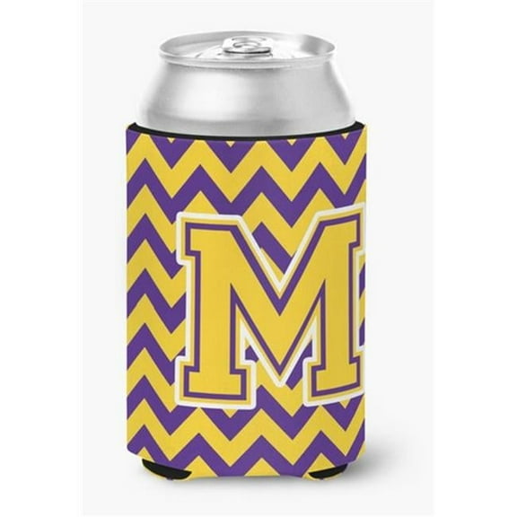 Letter M Chevron Purple & Gold Can or Bottle Hugger, 0.25 x 4 x 5.5 in.