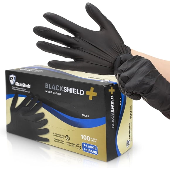 Gants Jetables en Nitrile Noir, 100 Gants, Extra Larges, Cleanshield+, Gants de Travail Jetables, 6 MIL de Dextérité et Qualité Premium, Sans Poudre, Sans Latex, Noir, TG # nbl65-TG