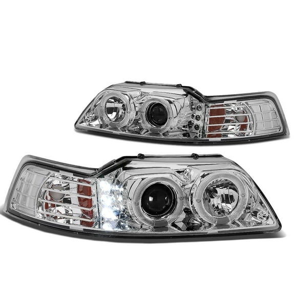 DNA Motoring For 1999-2004 Ford Mustang Dual Halo LED DRL Chrome Projector Headlight Pair