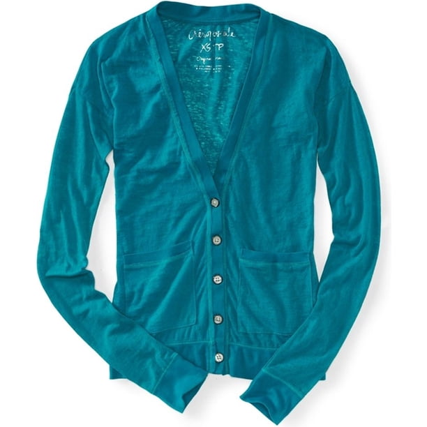 Aeropostale - Suéter cárdigan Burnouthin para mujer, azul, extragrande