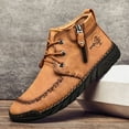 thumbnail image 2 of Botas cortas de caña media para hombre, de talla grande, cosidas a mano, con cremallera y caña alta, de cuero, 2 of 6