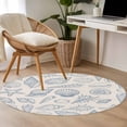 thumbnail image 4 of Blue Shell Coastal Round Area Rug 3.3Ft Washable Circle Rugs for Dining Room Table, Nautical Seaside Ocean Summer Beach Non-Slip Carpet Floor Mats Indoor Outdoor Carpet Runner Aesthetic Home Decor, 4 of 8