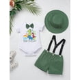 thumbnail image 2 of FYMNSI Toddler Baby Boys Clothes 1st First Birthday Dinosaur Print Romper Suspenders Shorts Hat Photo Shoot Outfit, 2 of 6