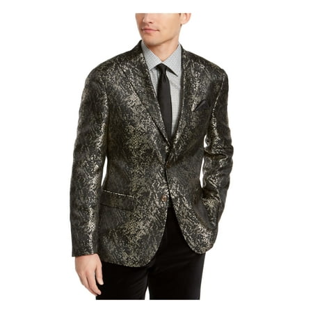 TALLIA ORANGE Mens Gold Single Breasted, Patterned Suit Jacket 42 SHORT