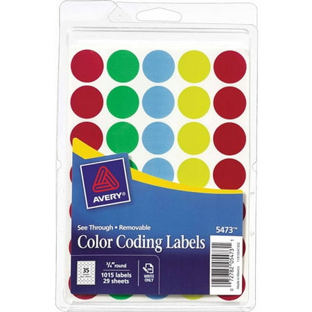 See Through Removable Color Dots, 3/4 dia, Assorted Colors, 1015/Pack