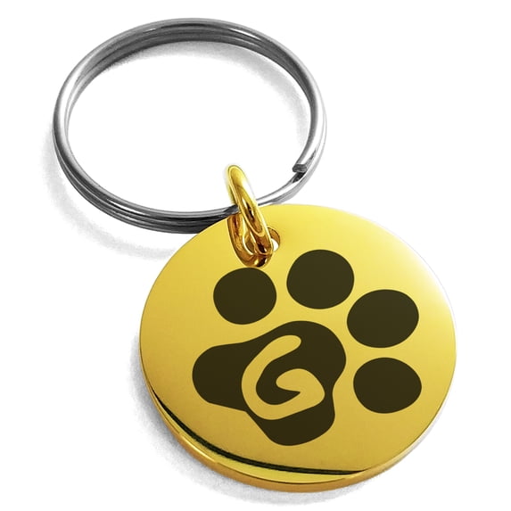 Stainless Steel Letter G Initial Cat Dog Paws Monogram Engraved Small Medallion Circle Charm Keychain Keyring