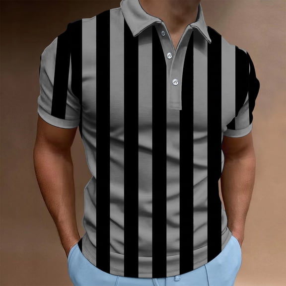 S-5X Big & Tall Golf Shirts for Men Plus Size Short Sleeve Tees Tops Mens Casual Stripe Printed Pullover Button Collar Athletic Workout Tshirts Shirt