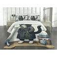 thumbnail image 3 of Ambesonne Cat Quilted Bedspread Set 3 Pcs, Mysterious Detective Kitty Bath, King Size, Charcoal Grey White, 3 of 5