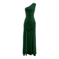 thumbnail image 4 of XIAOCHA Summer Glam Maxi Dress for Women One Shoulder Ruched Waist Solid Satin Formal Party Gown, 4 of 5