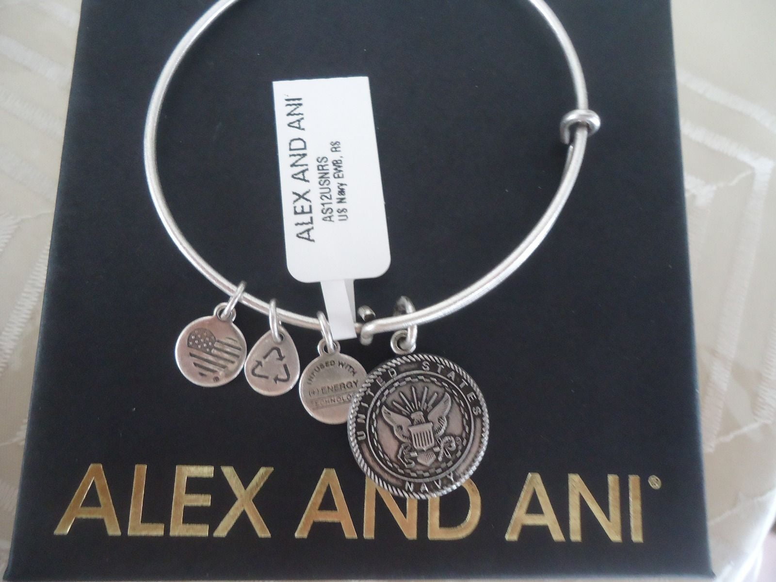 US NAVY Russian Silver Finish Charm Bangle New WithTag Card & Box