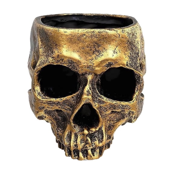 DefiDgd Resin Small Skull Shaped Planter Pot,Multi FunctionStorage Bowl for Candy Snacks Succulent Cactus,Gothic Desktop Ornament for Halloween Home Office Indoor Tabletop Decor(Gold)