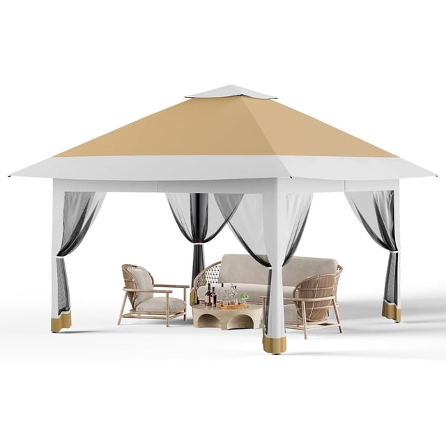 Ourlova Pavillon Escamotable 12x12 avec Moustiquaire, 4 Sacs de Sable, Tente Extérieure Instantanée