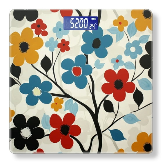 High Precision Body Weight Scale Smart Bathroom Scales with Large LCD Display(400lbs),Decorative for Bedroom-Groovy Floral Pattern On White Background