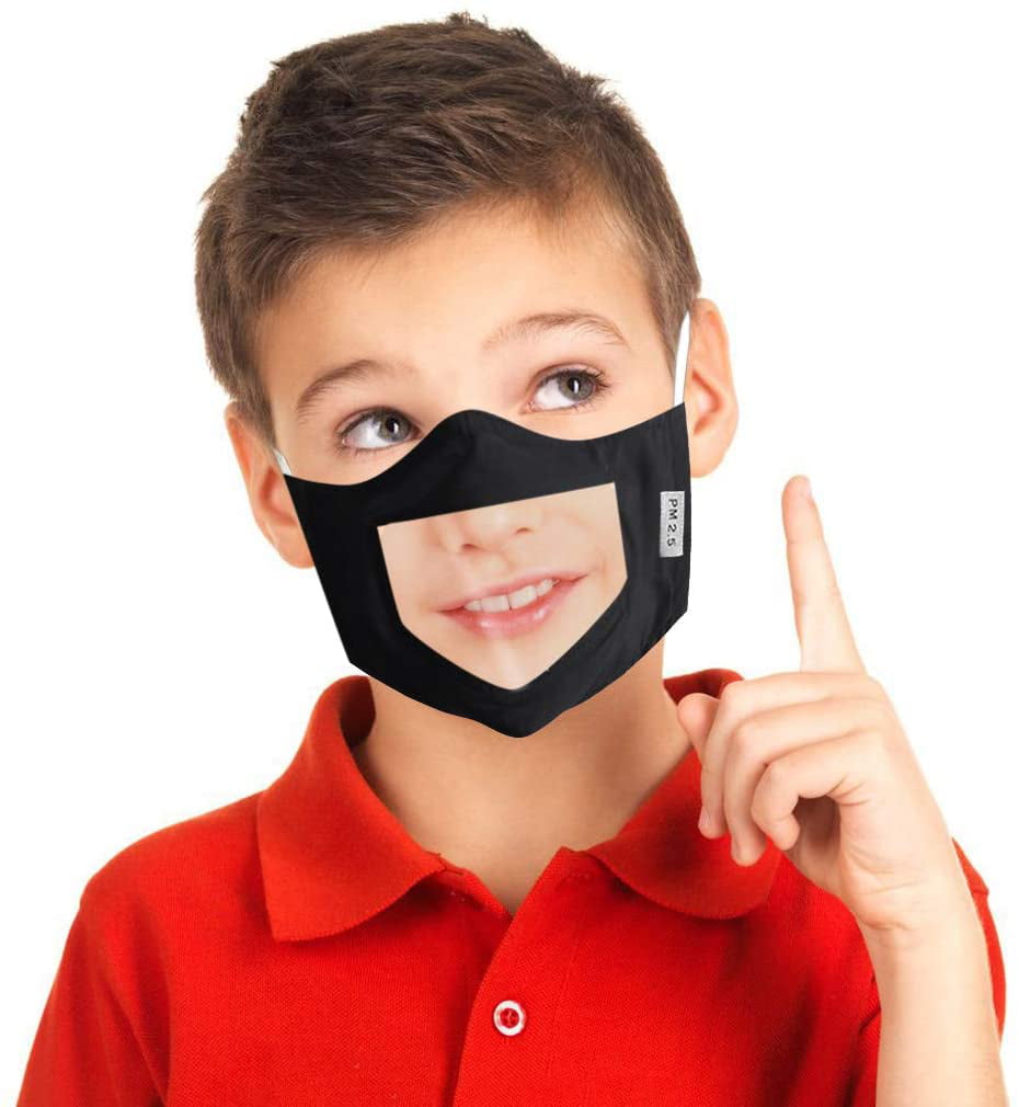Children Face Cover with Clear Window Visible Expression for Deaf Mute face Bandana with Ear Loops 