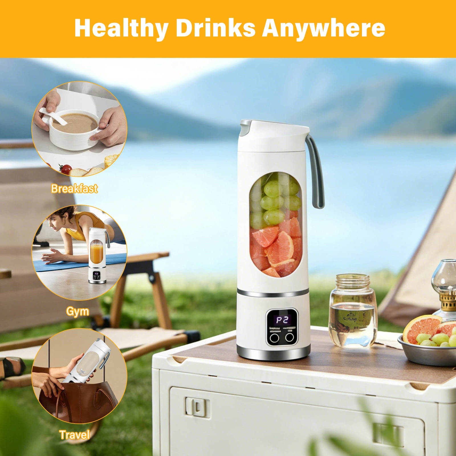 Portable Blender 450ML Type-C Rechargeable Personal Smoothie Blender, 12-Blade Portable Juicer Blender for Smoothies & Shakes, Mini Portable Juicer Travel Blender for Gym, Office & Outdoor