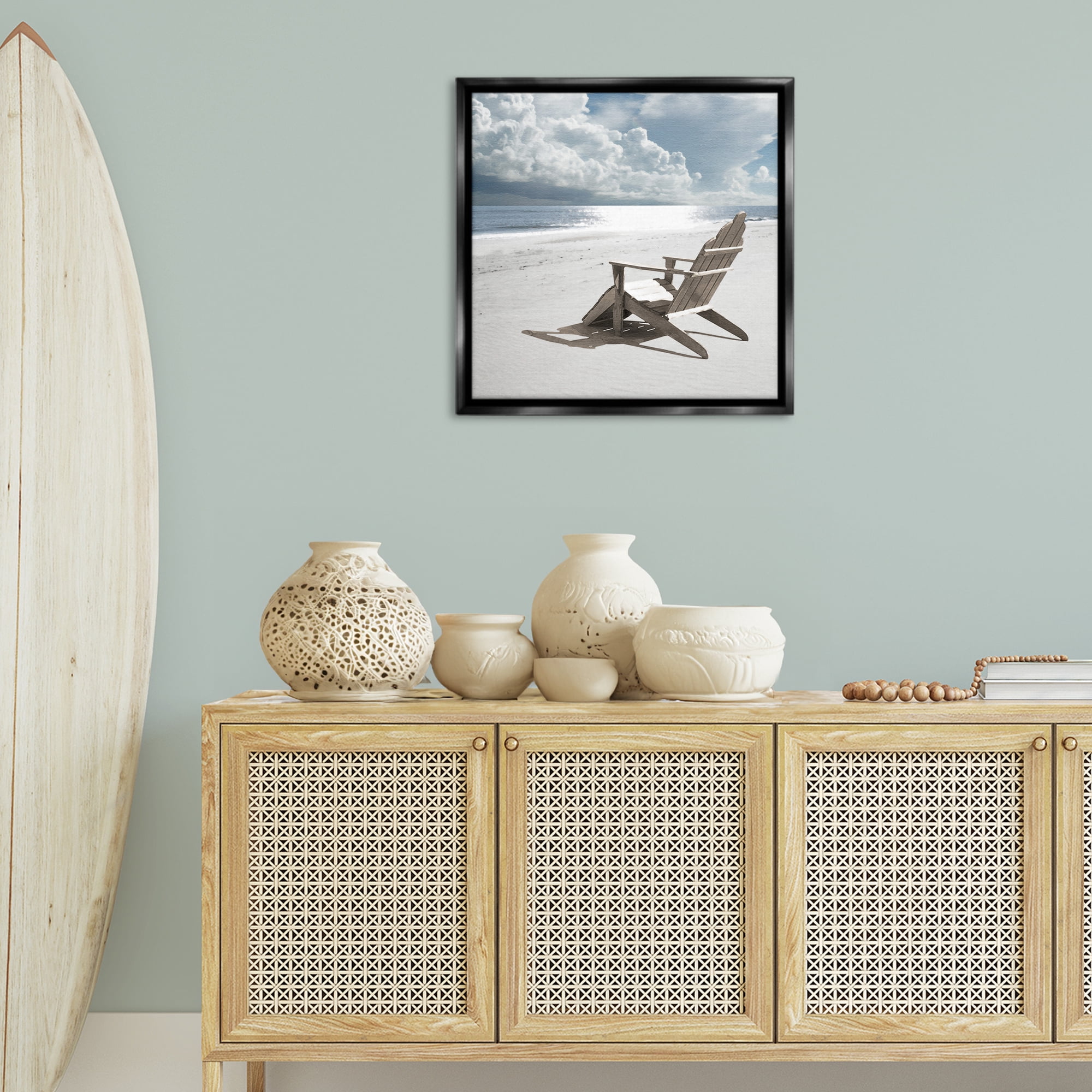 Stupell Industries Rolling Clouds Beach Coastal Photography Black Floater Framed Canvas Art Print Wall Art, 25 x 25