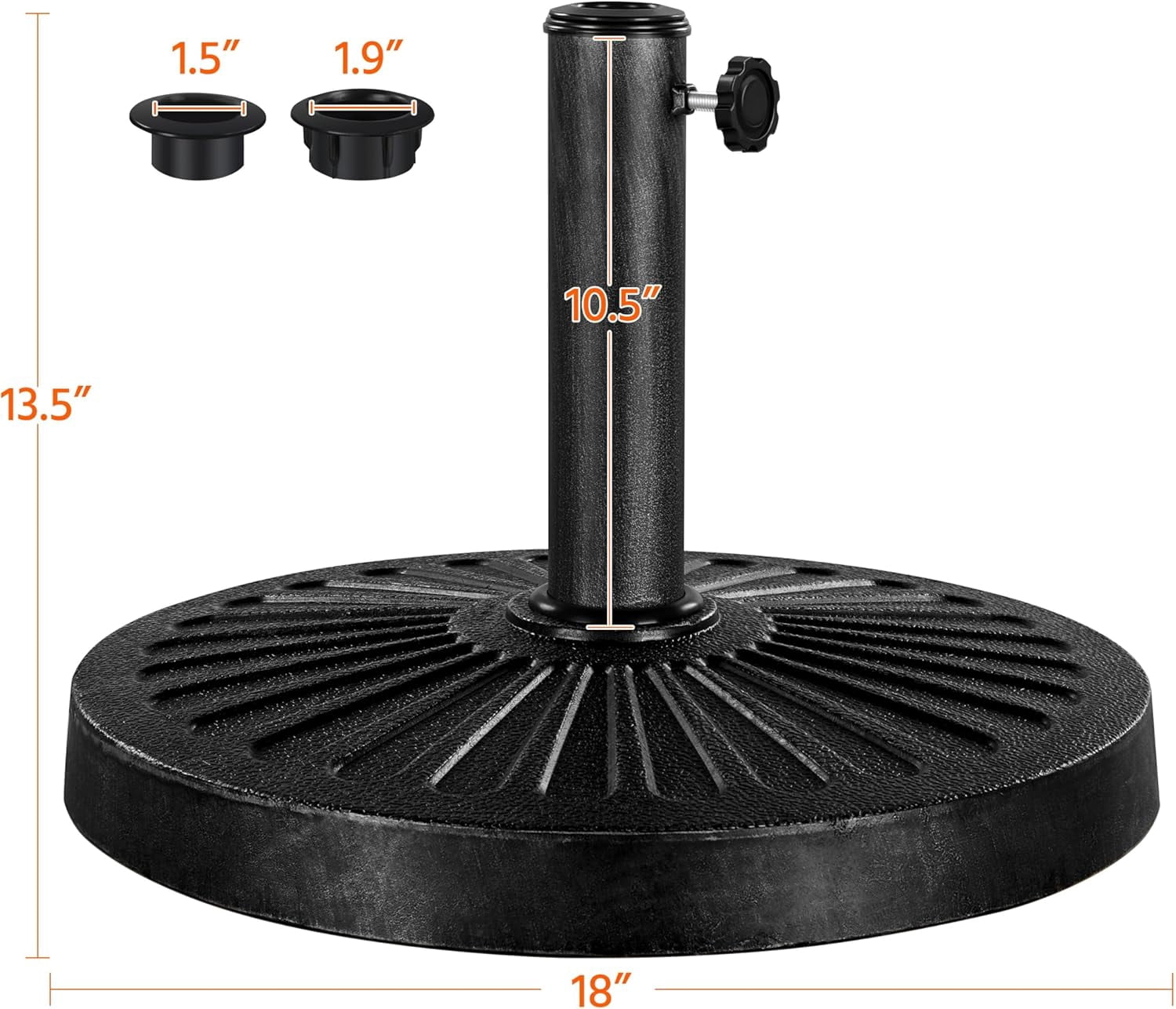 JFTER 18'' 30lbs Umbrella Base Outdoor Living Round Antiqued Umbrella Stand Heavy Duty Market Patio Umbrella Base for Garden & Yard?Black