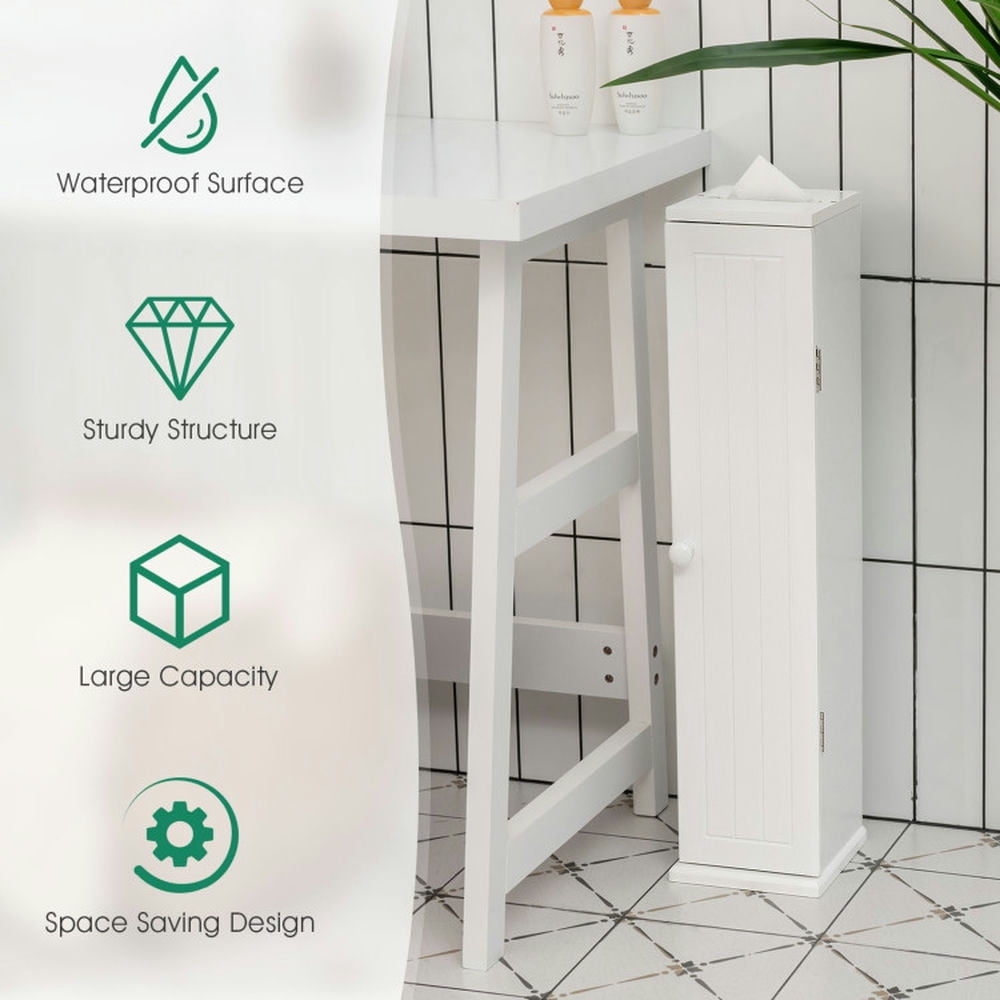 Finihen Bathroom Storage Cabinet, Bathroom Floor Cabinet, Free Standing Toilet Paper Holder with 4 Shelves and Top Slot, for Bathroom, Living Room, Bedroom, Kitchen, White Finihen Bathroom Storage Cabinet, Bathroom Floor Cabinet, Free Standing Toilet Paper Holder with 4 Shelves and Top Slot, for Bathroom, Living Room, Bedroom, Kitchen, White
