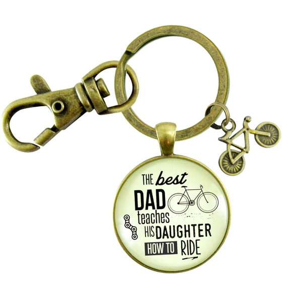 The Best Dad Teaches His Daughter How to Ride Cyclist Gutsy Goodness Bronze Keychain Father From Daughter