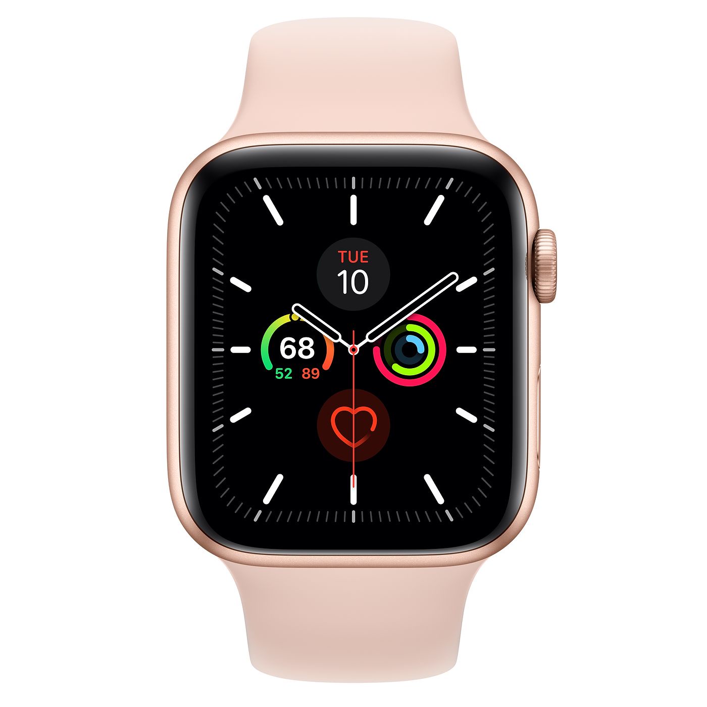 Restored Apple Watch Series 5 (GPS + Cellular, 40 mm) Gold Aluminum Case with Pink Sport Band Bundle 5 Bonus Bands, Charging Stand, Screen Protector, & 2 amp charger (Refurbished)
