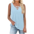 thumbnail image 2 of Htigea Clearanc Women's V Neck Tank Tops Casual Summer Button Down Sleeveless Shirts Casual Party Daily Light Blue,S, 2 of 6