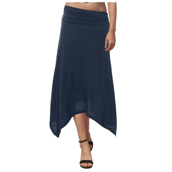 Gubotare Women's Skirts Women's Flowy Midi Skirt (Navy,L)
