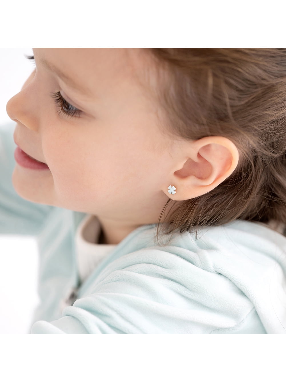 Lucky Clover Kids / Children's / Girls Earrings Screw Back - Sterling Silver