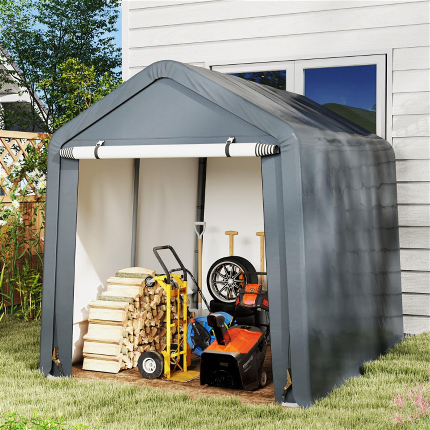 Demi Bonn 8 x 6.5 Feet Portable Motorcycle Carports Outdoor Storage Shelter, Waterproof and UV Resistant Portable Garage Kit Tent, Gray