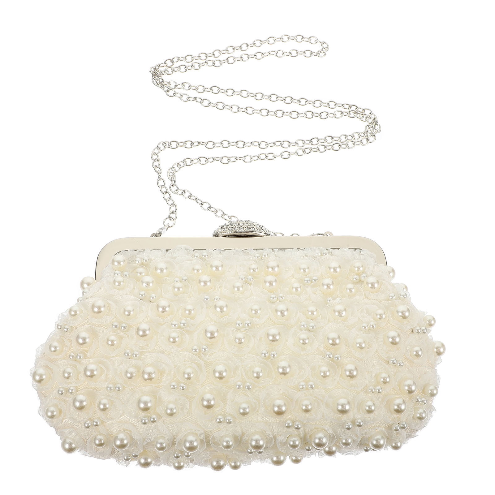 Livemart Women Pearls PVC Clutch Bag Fashion Evening Long Chain